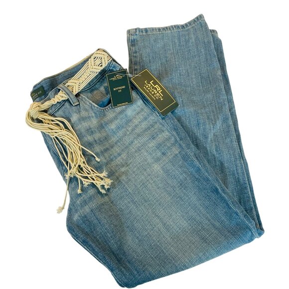 Lauren Ralph Lauren Denim - Lauren Ralph Lauren Womens Boyfriend Fit Blue Denim Jeans Woven Belt Size 6